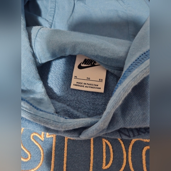 Nike Kids Girls Just Do It Embroidered Pullover Hoodie Sweatshirt Blue XL - Picture 4 of 5